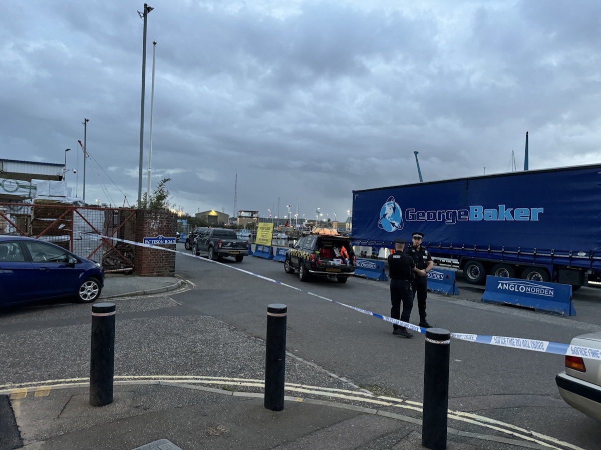 Police at the scene of the incident at Ipswich waterfront